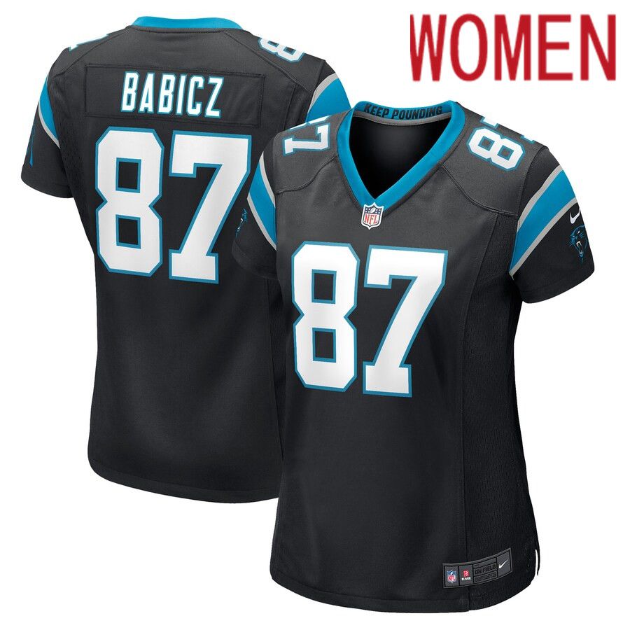 Women Carolina Panthers #87 Josh Babicz Nike Black Game Player NFL Jersey->women nfl jersey->Women Jersey